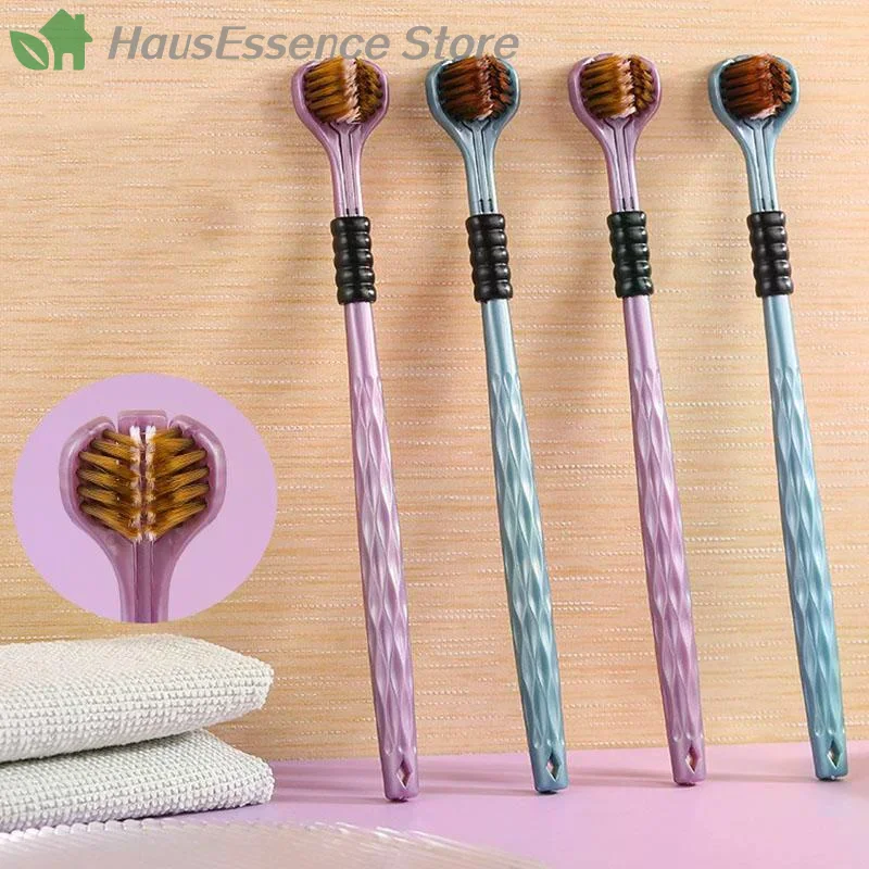※2pcs 3D Stereo Three-Sided Toothbrush Ultra Fine Soft Hair Adult Toothbrushes Tongue Scraper Oral Care 360° Cleaning