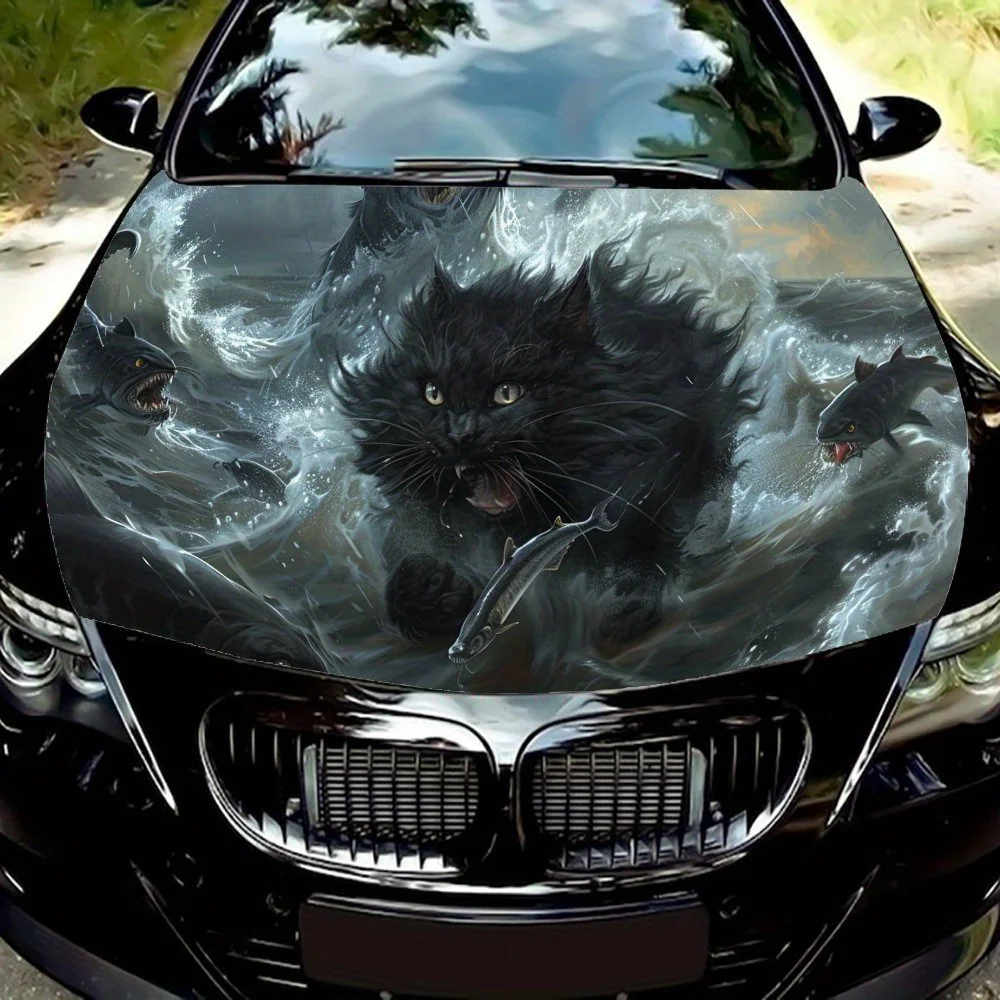 

Bizarre Cat Print car hood stickers, waterproof self-adhesive, scratch resistant, easy to stick, durable car PVC stickers, car d
