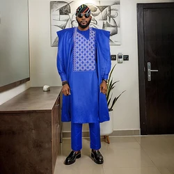 H&D African Clothes for Men Bazin Advanced Embroidery Traditional Shirt Pant 3 pcs Men's Formal Attire Clothing Wedding Nigeria