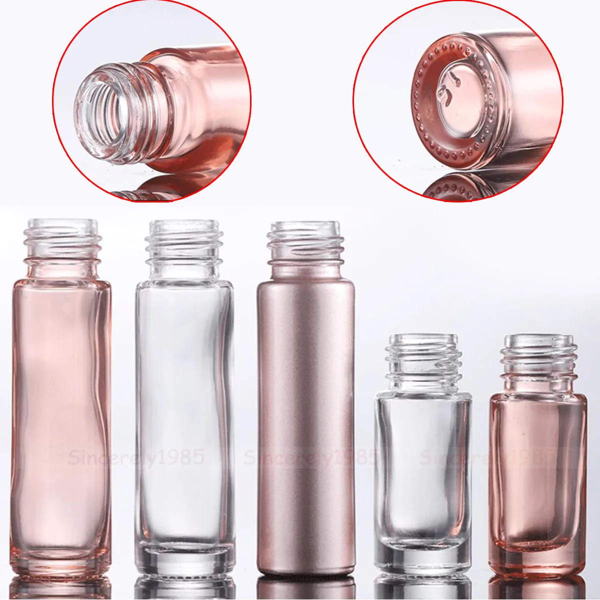 1X 20X 5ml 10ml Pink Rose Gold Color Thick Glass Roll On Bottles Essential Oil Empty Perfume Bottle Roller Ball Portable Travel