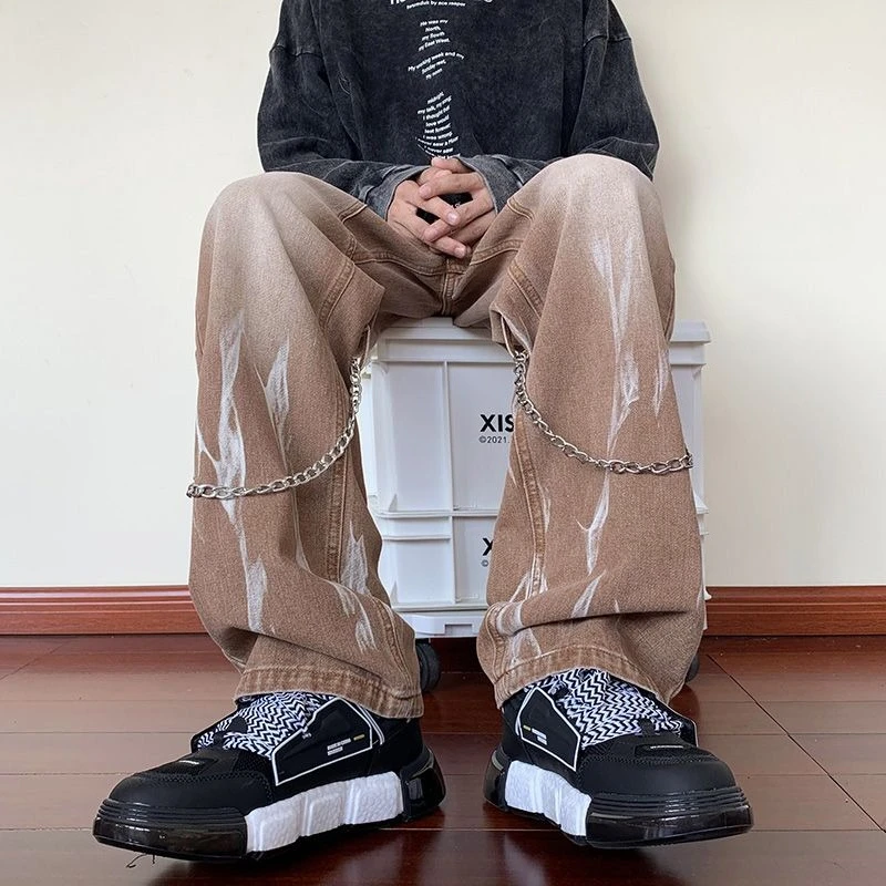 Jeans for Men Hip Hop Trousers Man Cowboy Pants with Pockets New Rock Korean Style Classic Y2k Vintage Wide Leg Autumn Clothing