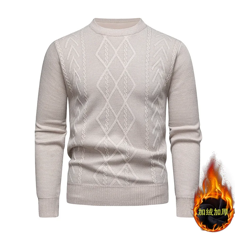 

Autumn Winter Men's Thick Warm Round Neck Sweater Solid Casual Long Sleeve Knitted Pullover Streetwear Base Shirt