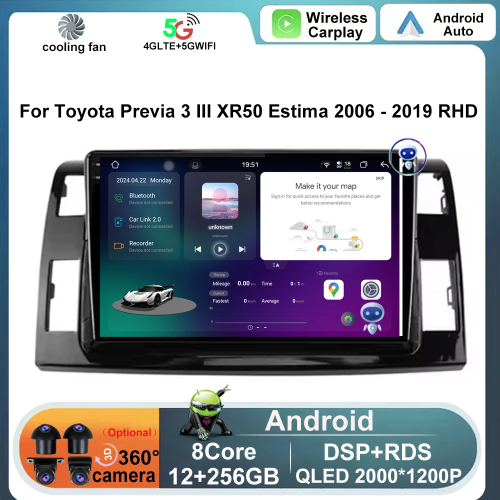 

10'' For Toyota Previa 3 III XR50 Estima 2006 - 2019 RHD Android 14 Auto Carplay Car Raido Multimedia Navigation Screen GPS QLED