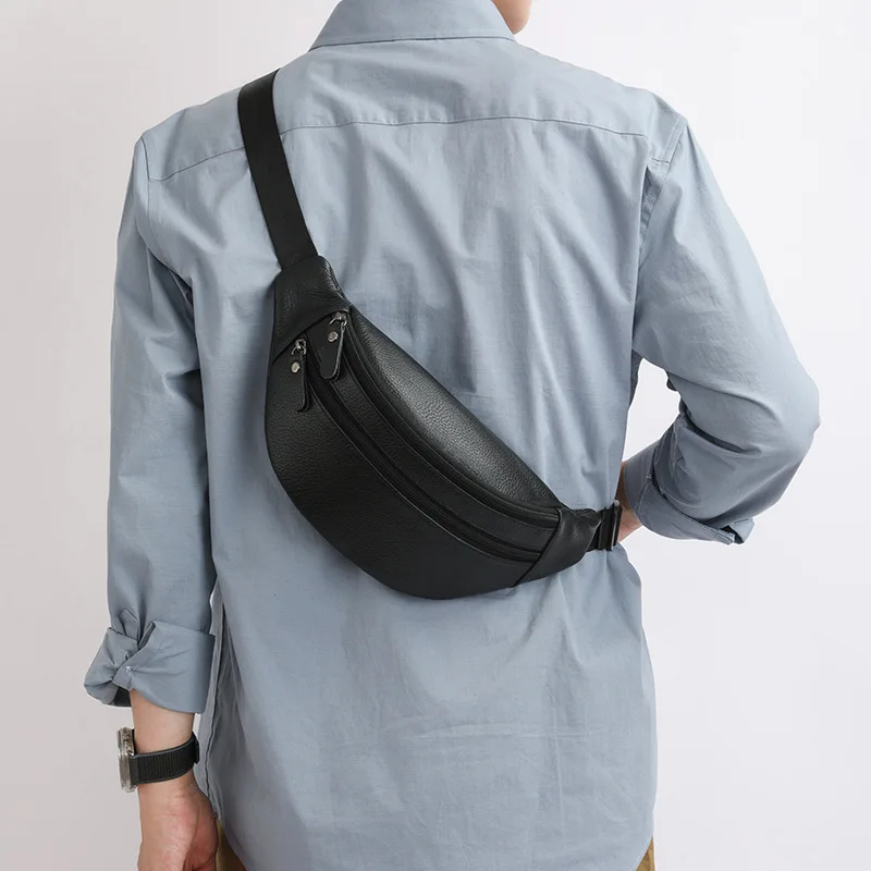 Double-zipper men's chest bag, large-capacity multi-functional waist bag, commuter close-fitting crossbody travel bag