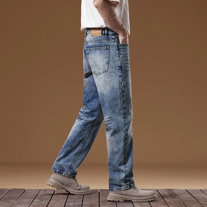 KSTUN 2025 Spring Men's Straight Jeans Wide Leg Men Denim Pants Streetwear Vintage Male Trousers Clothing Classic Dad Jeans