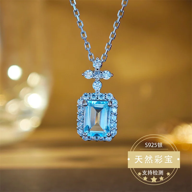 

925 Sterling Silver Necklace Pendant Topaz Natural Gemstone for Women Christmas Gift Fine Jewelry for Girl Lady Bride Genuine