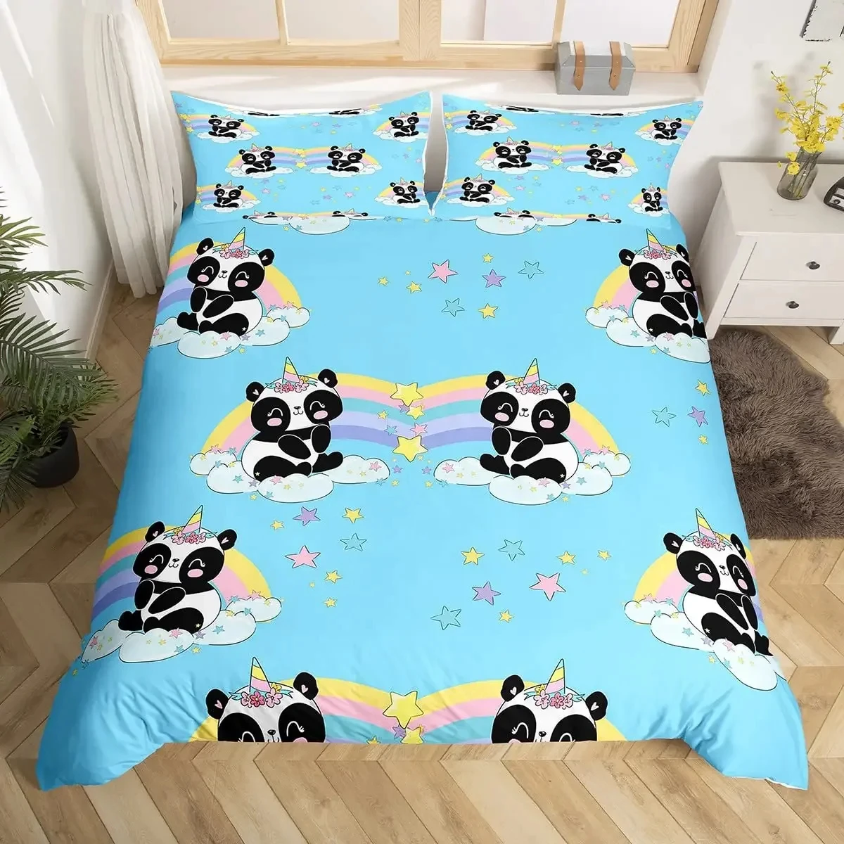 Cute Unicorn Panda Duvet Cover Cartoon Animal Bedding Set Microfiber Star Rainbow Comforter Cover Twin Queen King for Girl Boys
