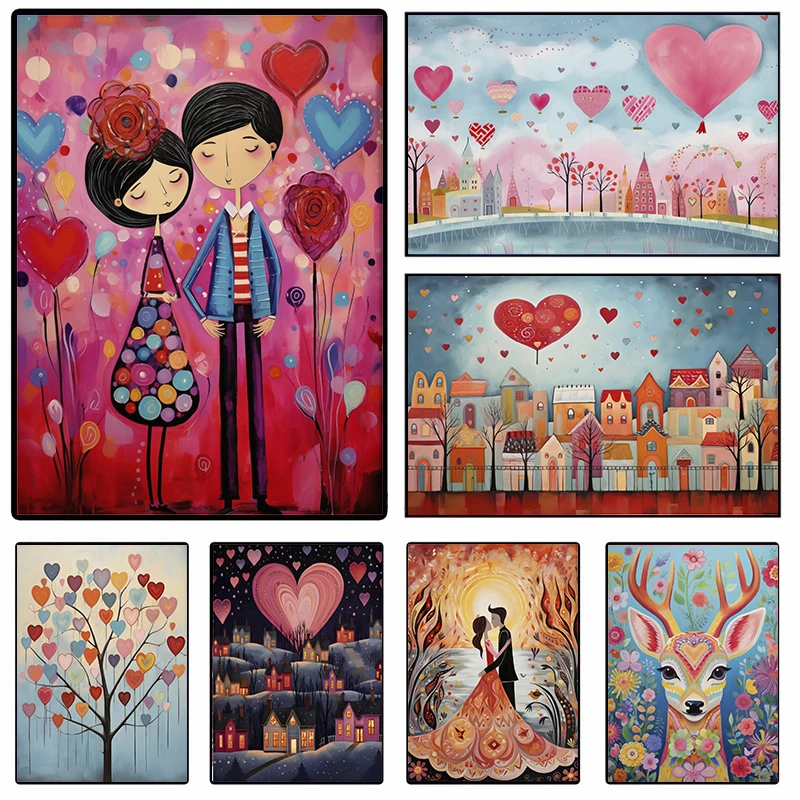 Abstract Couple Winter Landscape Valentines Day Gift Posters and Prints Canvas Printing Wall Art Picture for Living Room Decor