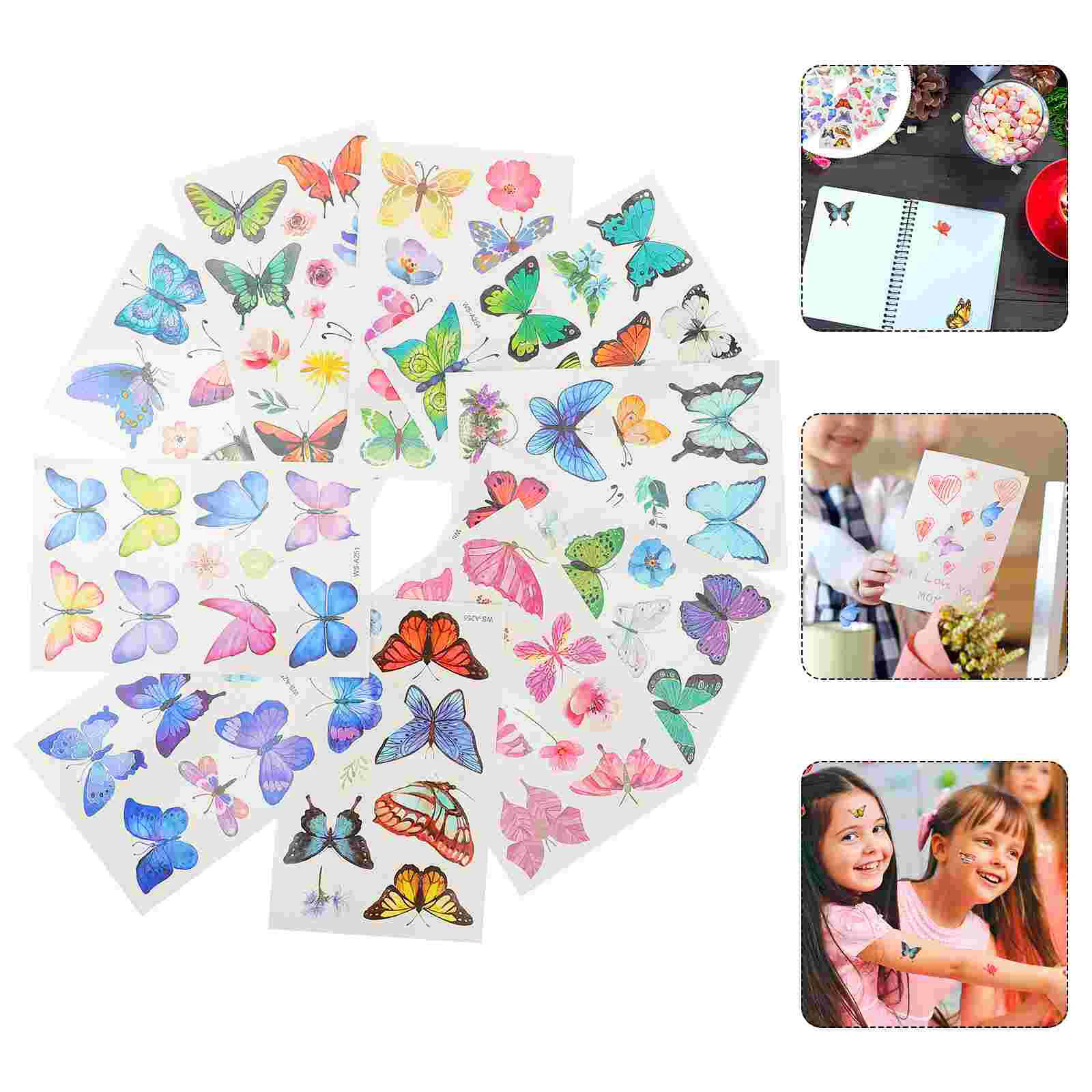 

20 Sheets Stickers for Kids Butterfly Butterflies Transfer Tattoos Decal Applique Fake Child