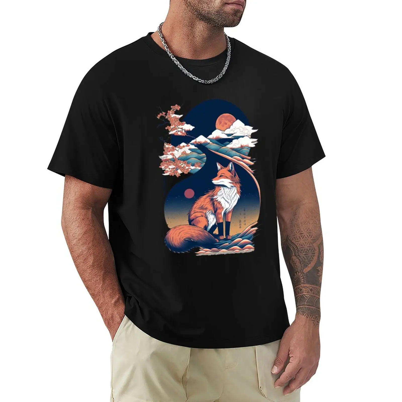 

Japanese Fox T-Shirt oversizeds plus size tops funny shirt cotton funny gifts mens workout shirts