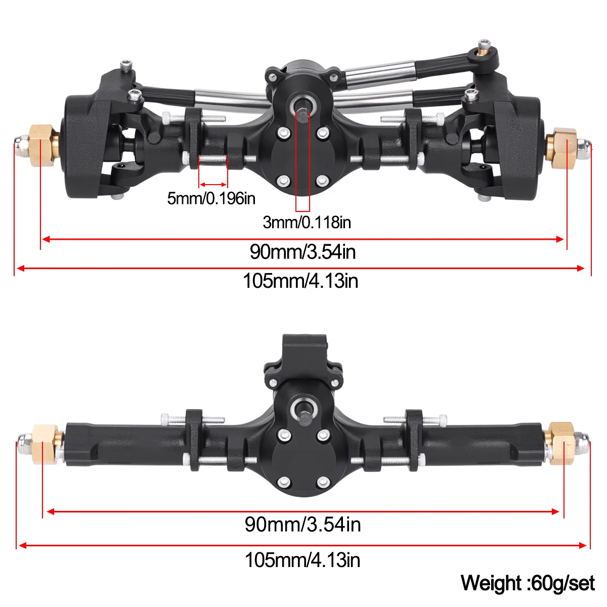 Nylon Front Rear Axles Complete with 3-Section ISO CVD For 1/24 RC Crawler Car Axial SCX24 Upgrade Part