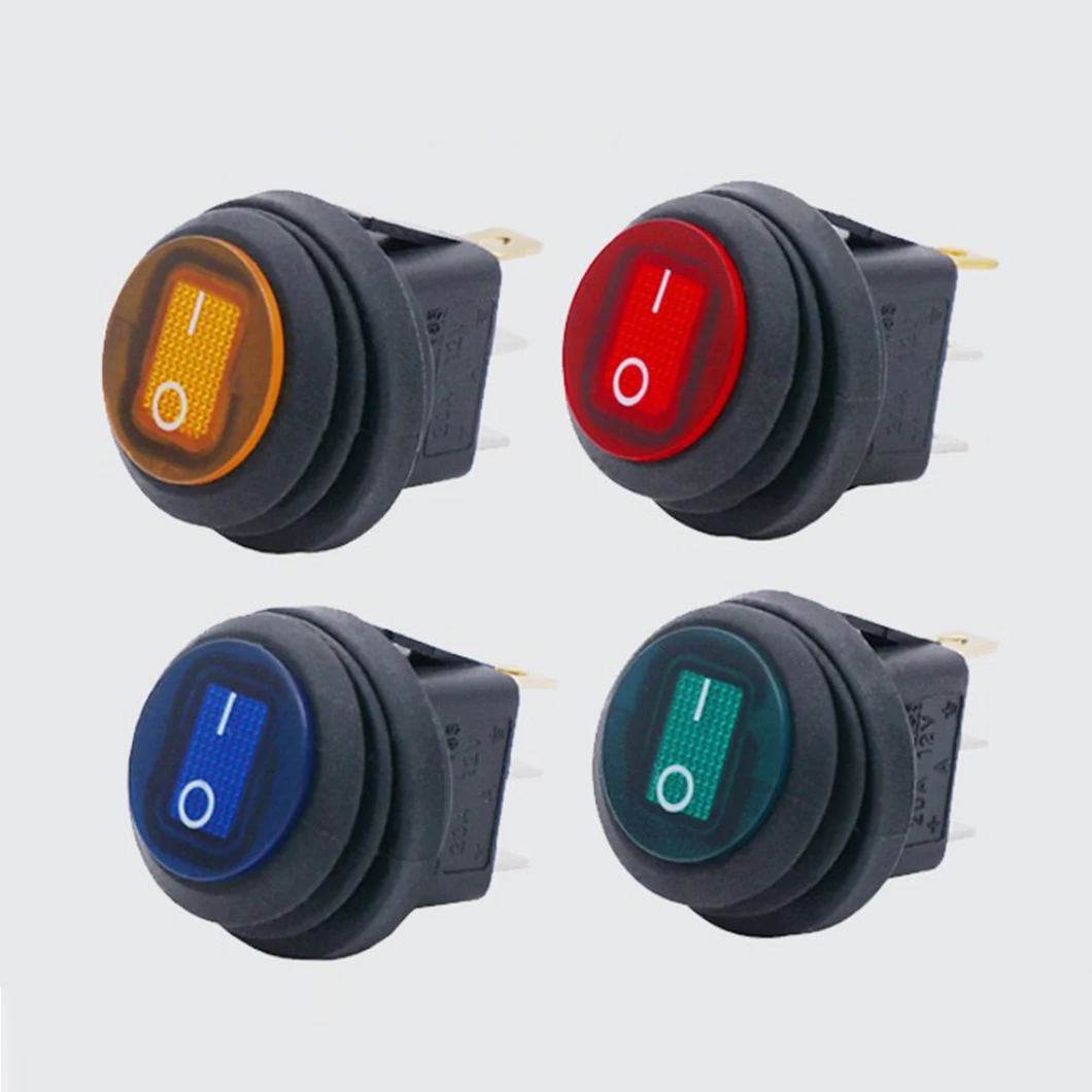 ABILKEEN 10PCS/LOT KCD1-8W Waterproof Rocker Toggle Switch DC12-24V 20A Colorful LED Light Rocker Switch with 3Pin Terminal