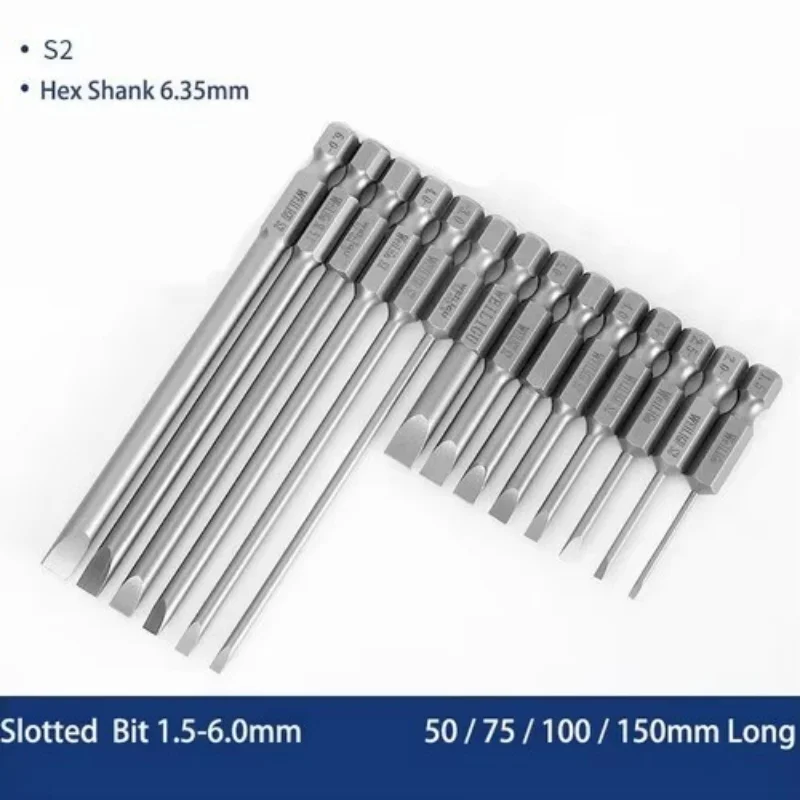 1PCS 50-100mm flat-blade screwdriver bit S2 alloy steel electric screwdriver bit 1.5-6.0 multifunctional manual screwdriver bit