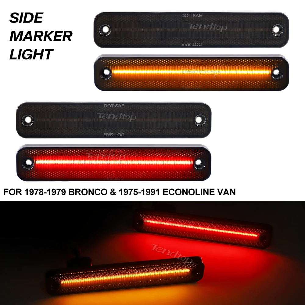 For 1973-1979 Ford F100 F150 Bronco,Replace OEM Amber/Red Sidemarker Lamps 4pcs Amber/Red Full LED Front/Rear Side Marker Light