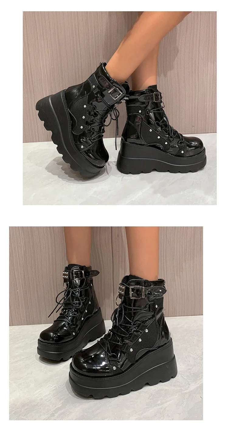 Damenstiefel 2024, Herbst-Damen-Stiefeletten, Plateau-Keile, hohe Absätze, kurze Stiefel, neues Modedesign, Reißverschluss, Cosplay-Schuhe der Frauen – Detail 16