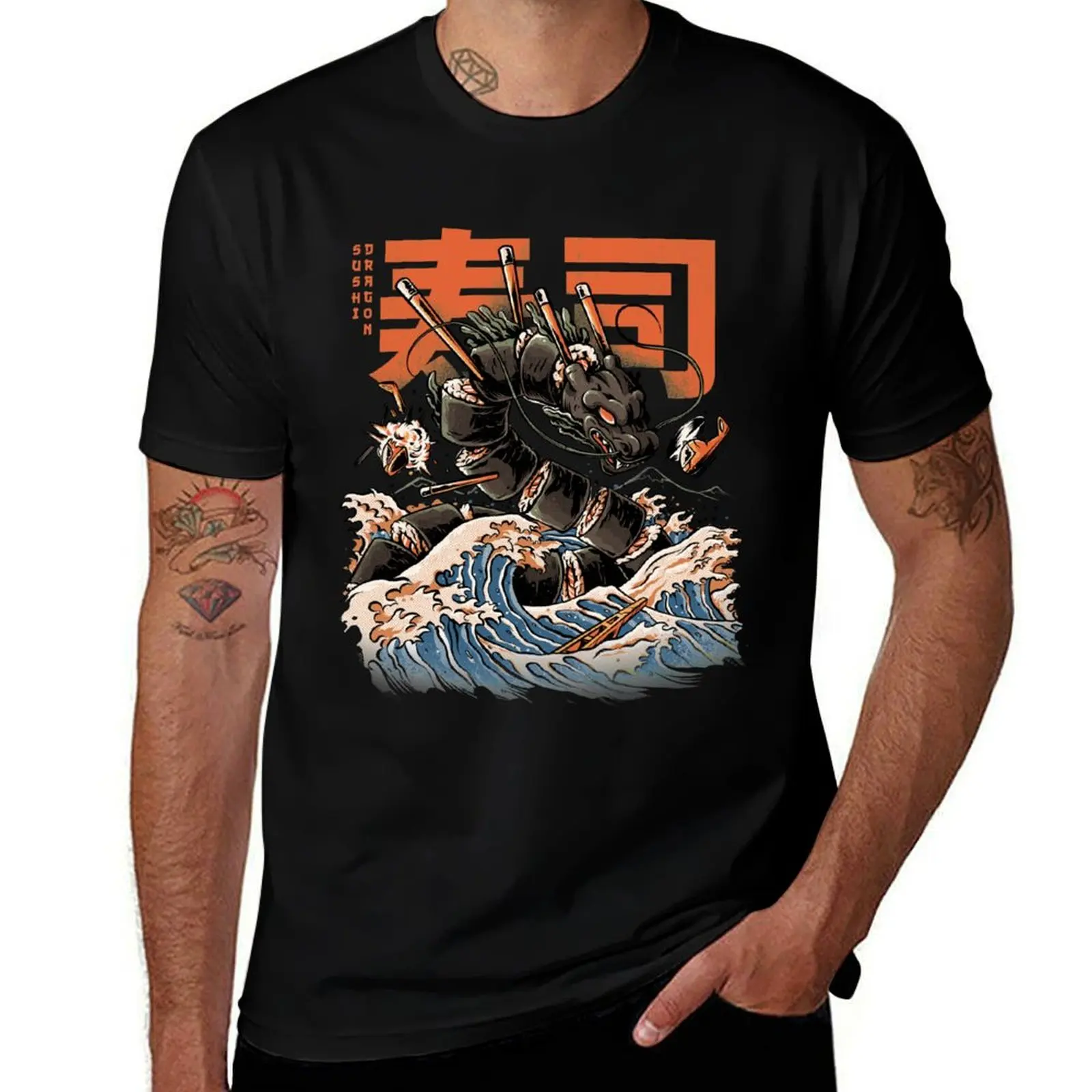 

The Black Sushi Dragon T-Shirt quick drying blue archive plain mens graphic t-shirts hip hop