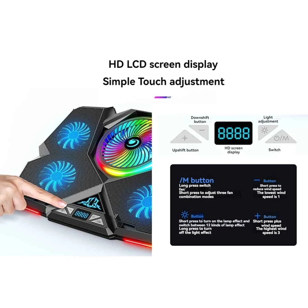COOLCOLD Laptop Cooling Pad Gaming Laptop Cooler Laptop Fan Cooling Stand For 12.1-17.3 Inch Laptops