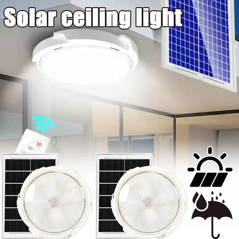 1-2PCS Solar Ceiling Light Round Indoor Lamp Energy Saving Light for Corridor Hallway Bedroom Living Room Home Ceiling