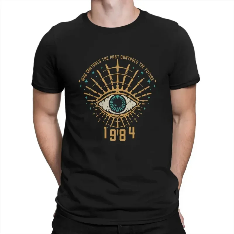 Vintage 1984 Control The Future T- for Men Crew Neck Cotton T Shirts Author George Orwell Short Tee Shirt