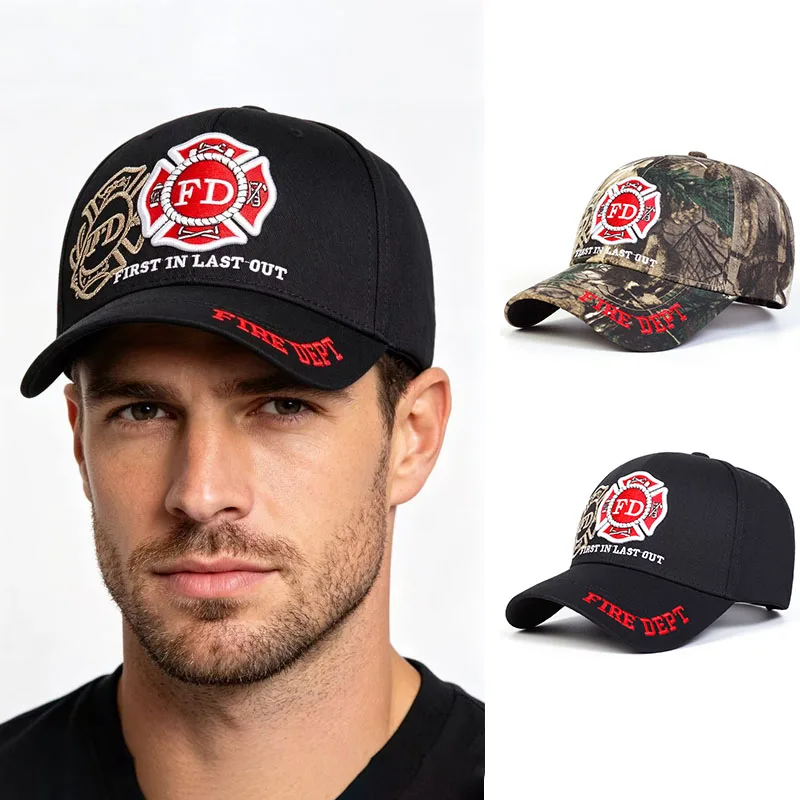 1pc Men's Camo Baseball Cap with Embroidered Firefighter & 