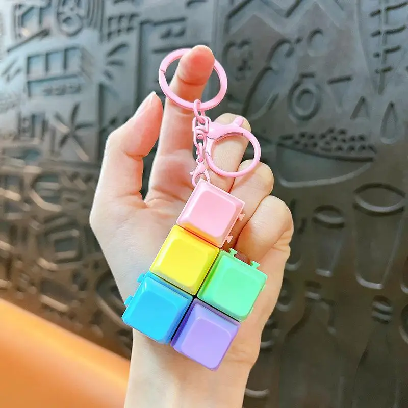 Fidget Button Keychains DIY Detachable 5 Rows Key Ring Press Toy Stress Relief Gadget Sensory Office Desk Classroom Supplies