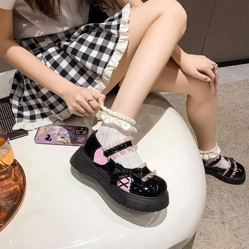 

SHANPA Original Design Lolita Shoes Black Cute Bow Non Slip Platforms Shoes Buckle Closure Lightweight Kawaii Shoes for Ladies