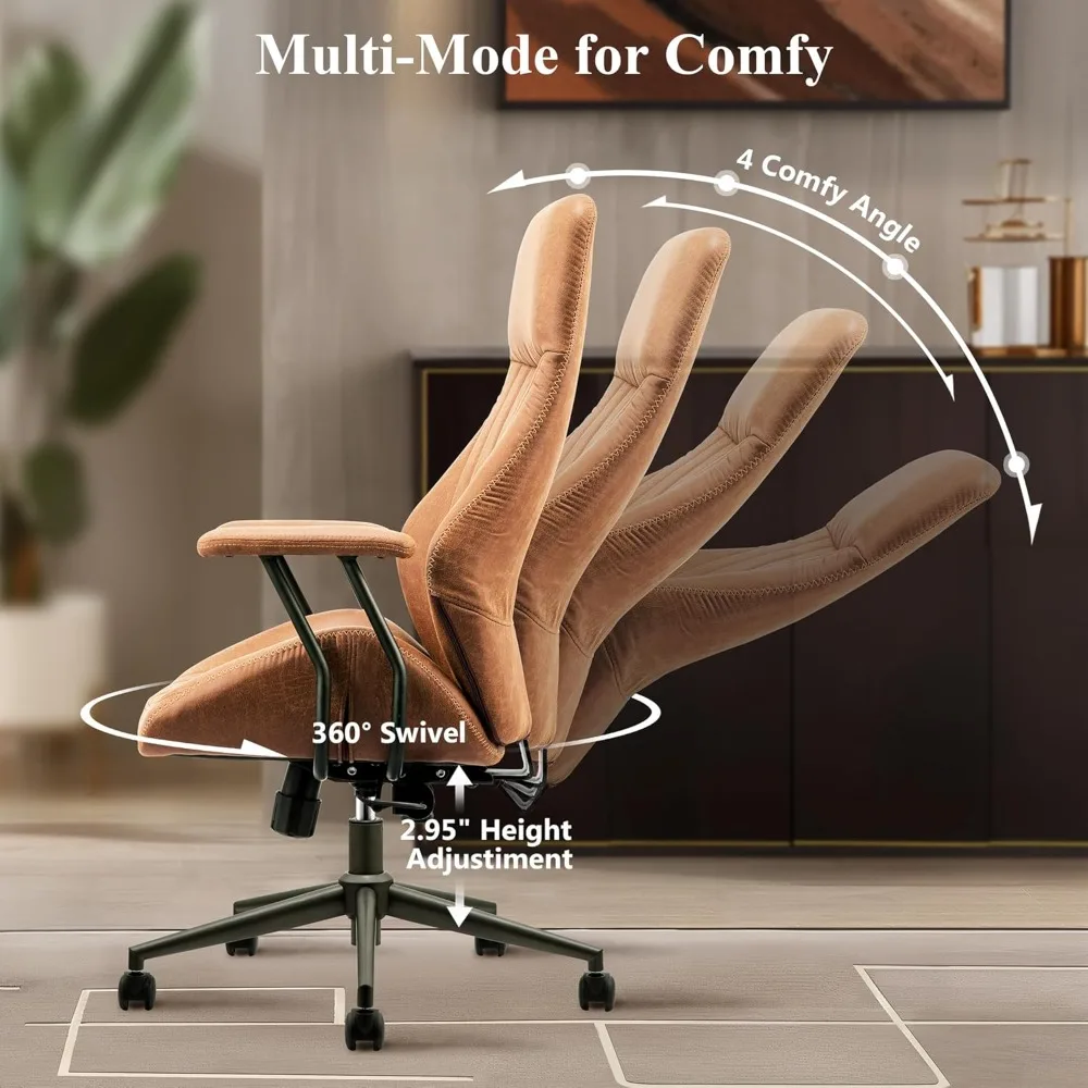 Mid Century Modren Office Chair,High Back Ergonomic Executive Chair with Lumbar Support, Computer Desk Swivel Task Chair with Wh