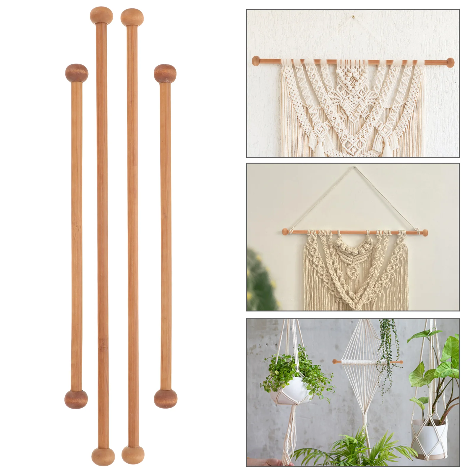 4 Pcs Dowel Hanger Braided Hanging Rod Clothes Rack Wood Tapestry Sticks Banner Poles