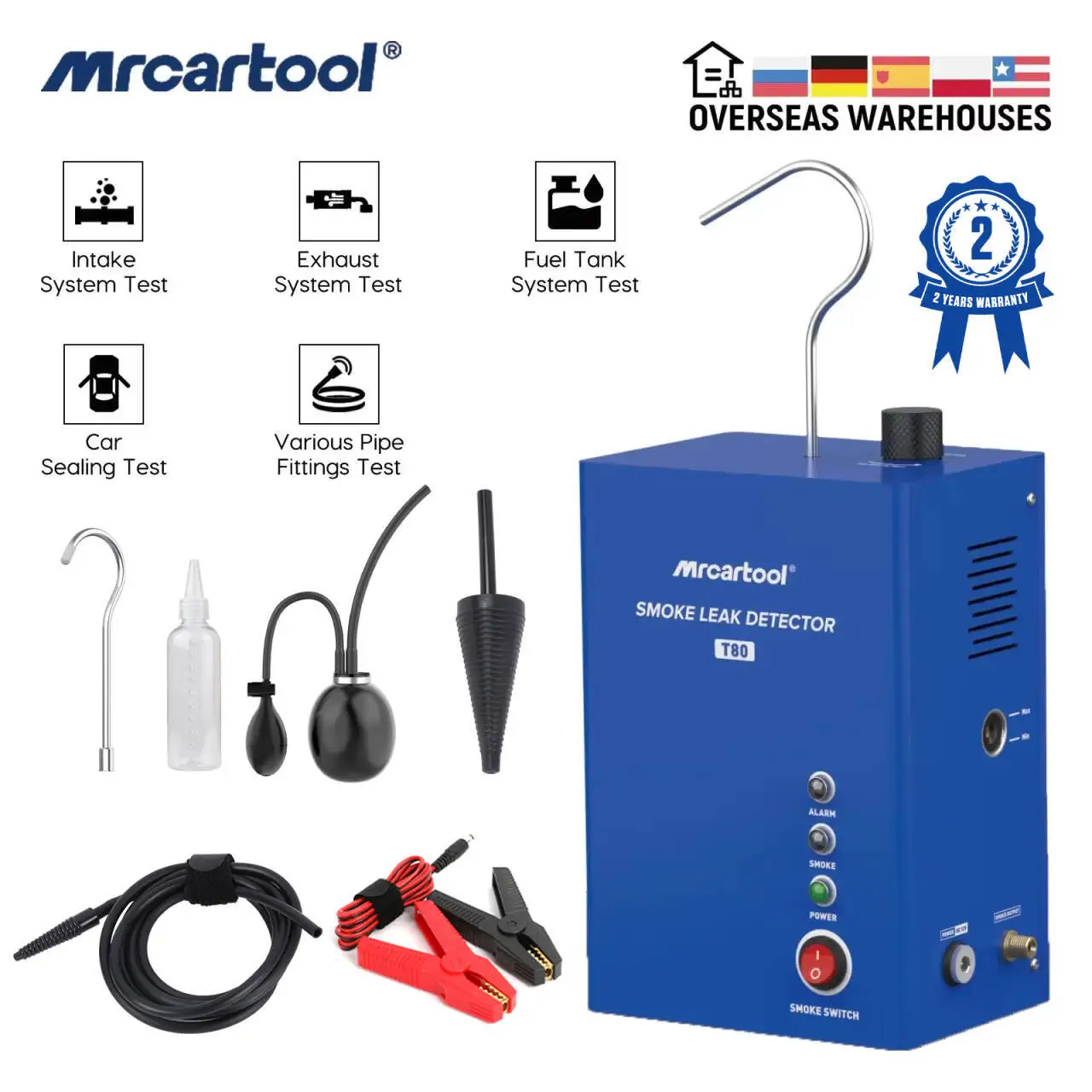 MR CARTOOL T80 Smoke Machine Leak Detector with Built-in Air Pump, EVAP Pipe Leak Locator, Vacuum Smoke Diagnostic Tester, Pipeline Air Leak Detector, Portable Testing Tool For Car ,Motorcycle, ATV, Check Intake Exhaust EVAP Fuel System Hidden Leakage