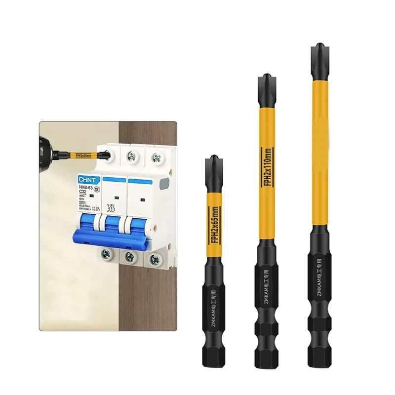 Imagem -02 - Eletricista Especial Chave de Fenda Bits Cabeça de Lote Magnético Cruz Forte Anti-slip 65 mm 110 mm 150 mm Pcs Fph2