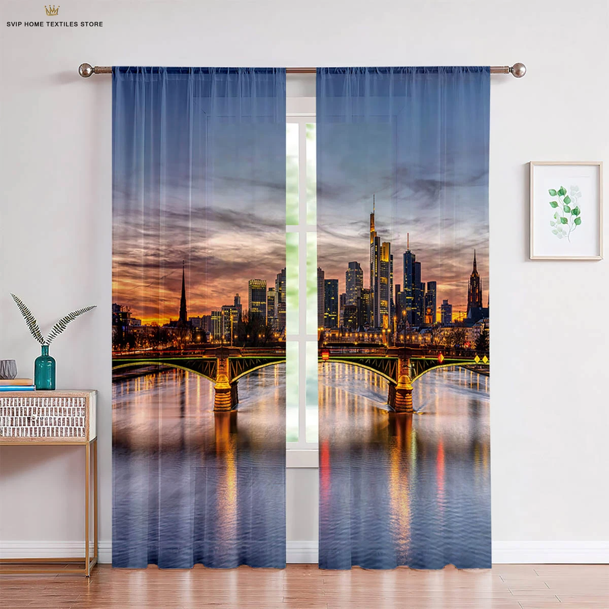 3D City Building Scenery Printing Window, Bedroom, Living Room, Kitchen Curtain, Home Decoration, 2 Pieces