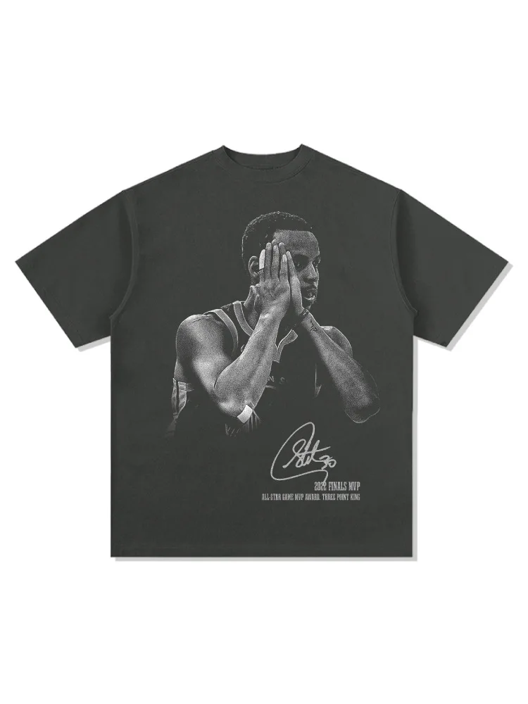 Hip Hop Curry Signature Action Night American Retro Print T-shirt Men's Clothing Women's Summer Fashion Short Sleeve T Shirt