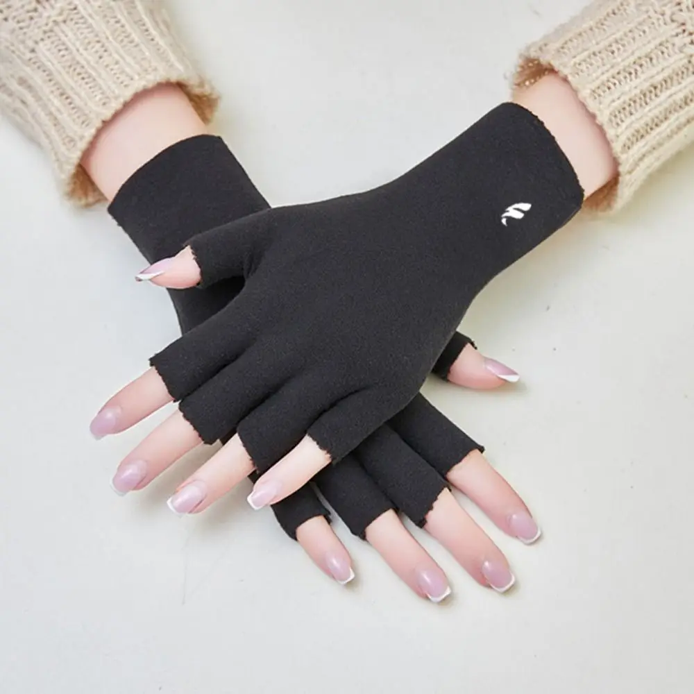 Autumn Winter Solid Color Semi-Finger Short Mittens Thin Style Non-Slip Touchscreen Driving Half Finger Gloves