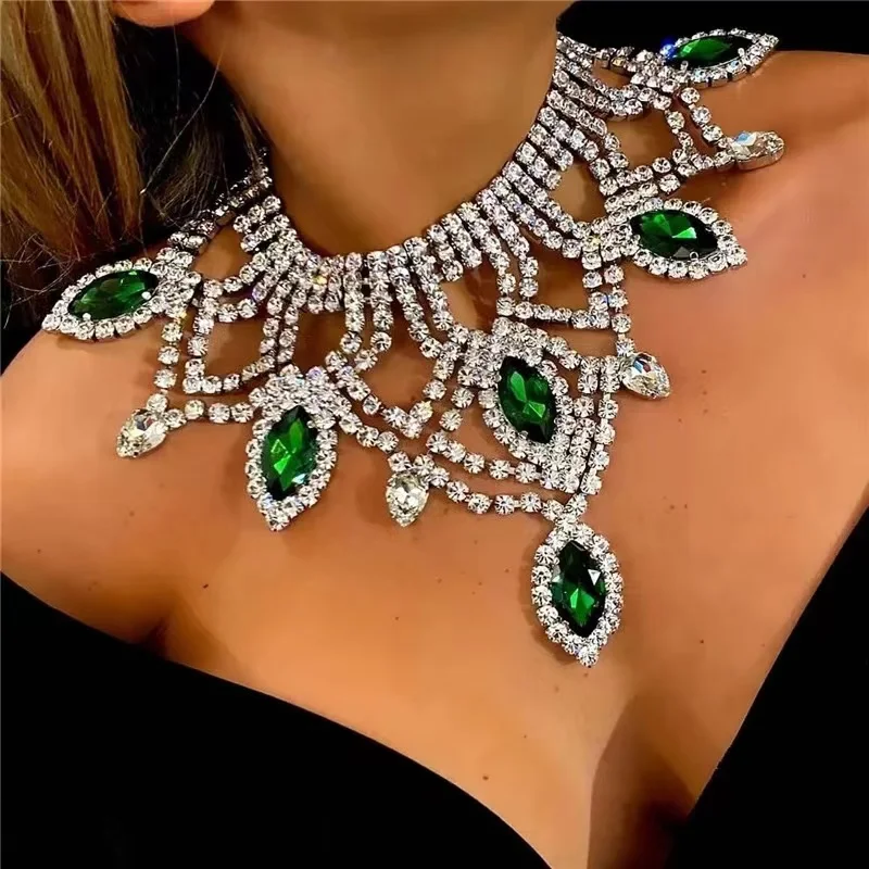 Fashion noble Crystal Bridal Jewelry Necklace Set shiny Rhinestone Wedding large Gemstone Pendant Necklace luxury jewelry access