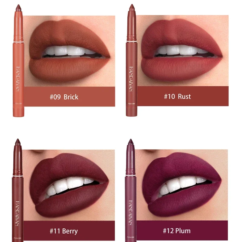 12colors Velvet Matte Lipstick Fadeless Non Staining Cup Matte Lipstick Pen  Lip Rotatable Lipliner with Pencil Sharpener