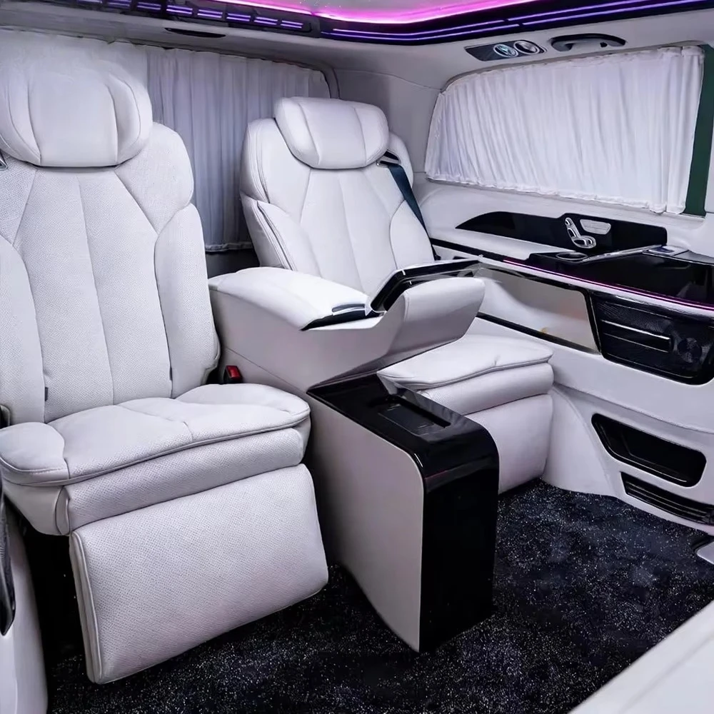 CARRDIE Leather Wrapped Interior Kit Cloud Soft VIP Aviation Seats Touchscreen ControllSystem Table Hidden Safe