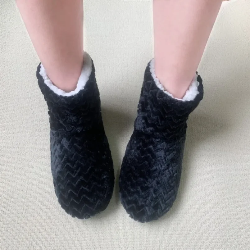 Home Fuzzy Slipper Boots Womens Wave Stripes Winter Warm Contton Plush Grip Indoor Non Slip Fluffy Female Fur Room House Shoes