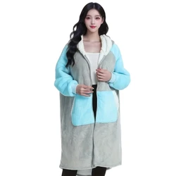 Oversized Zipper hoodie blanket with sleeves sweatshirt plaid winter fleece hoody women pocket