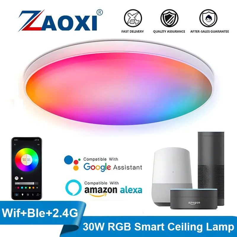 

ZAOXI Smart WIFI Bluetooth Remote Control RGBCW Dimming Color Adjustable Alexa Voice Modern Ultra-Thin Simple Ceiling Light