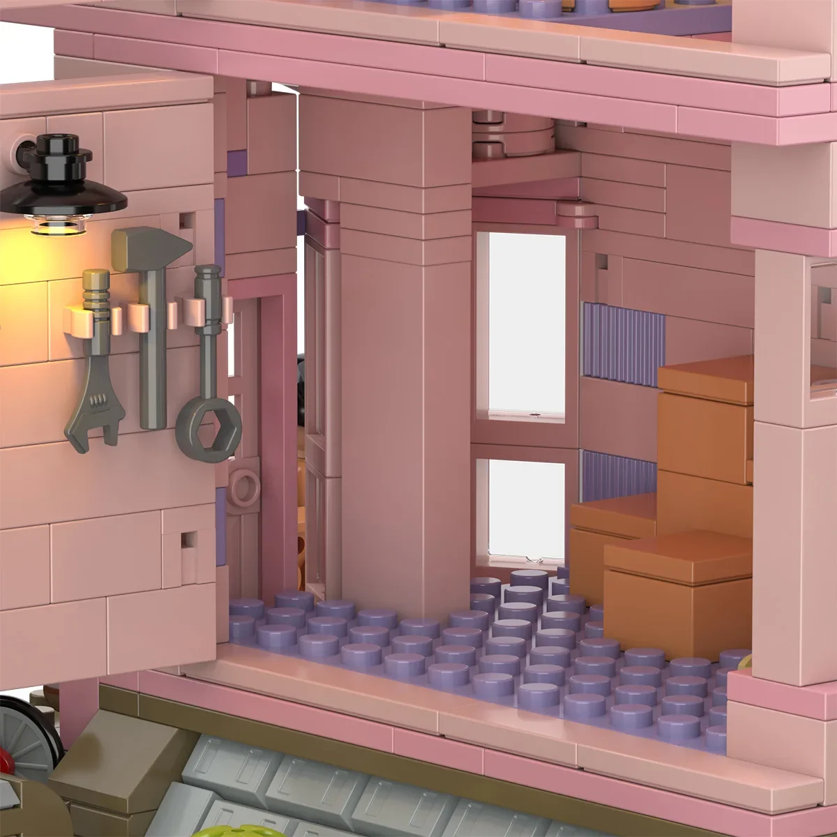 MOC Sakura-Juego de bloques de construcción de casa de Villa de dos pisos, escenarios de la vida diaria, cabaña rosa, juguetes para niños, regalos de cumpleaños