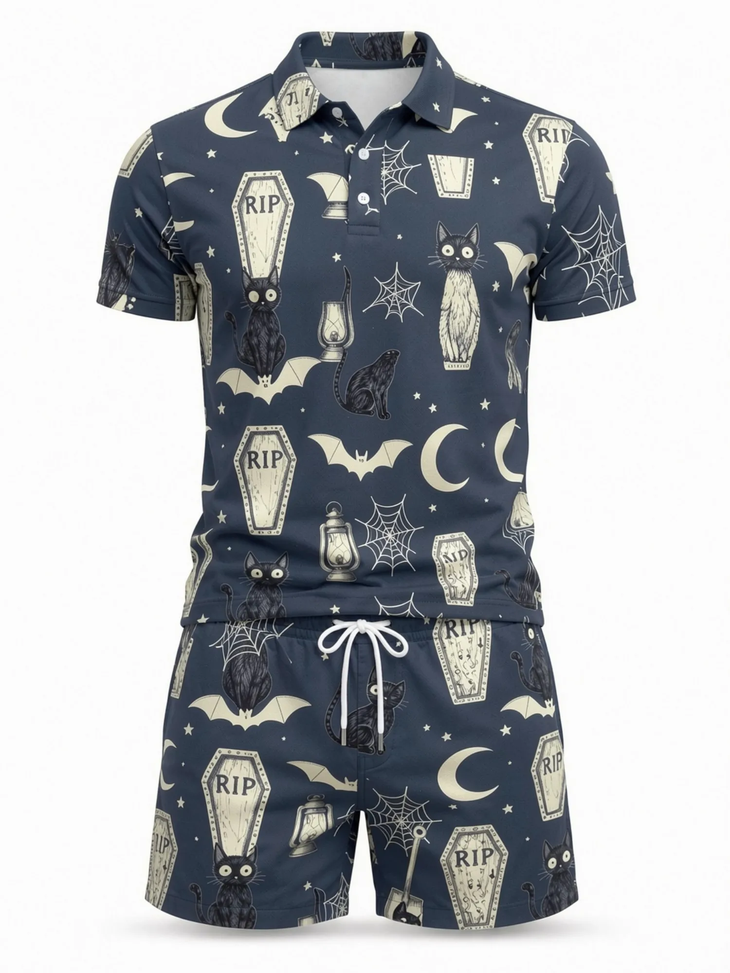 Mens Short Sleeve Polo Shirt and Shorts Set Casual Two Piece Summer Beach Vacation Matching Outfit Soft Smart Resort Casual Wear view 2