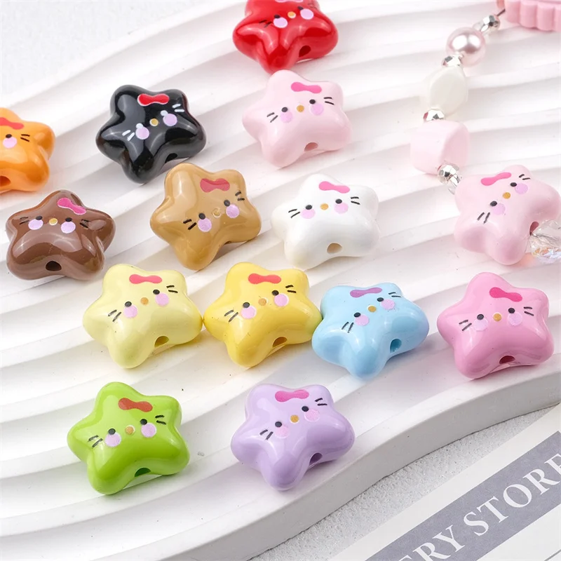 

Wholesale 50pcs/lot color pattern print cartoon stars shape acrylic straight hole beads diy jewelry garment hair accessory