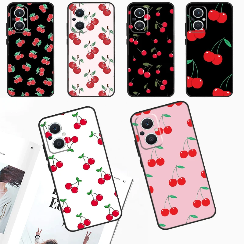 Black Pink Cherry Case For OPPO Reno 10 Pro 4Z 5Z 8T 4 5 6 7 8 Lite OPPO Find X6 Pro X3 X2 Neo X5 Lite Cover