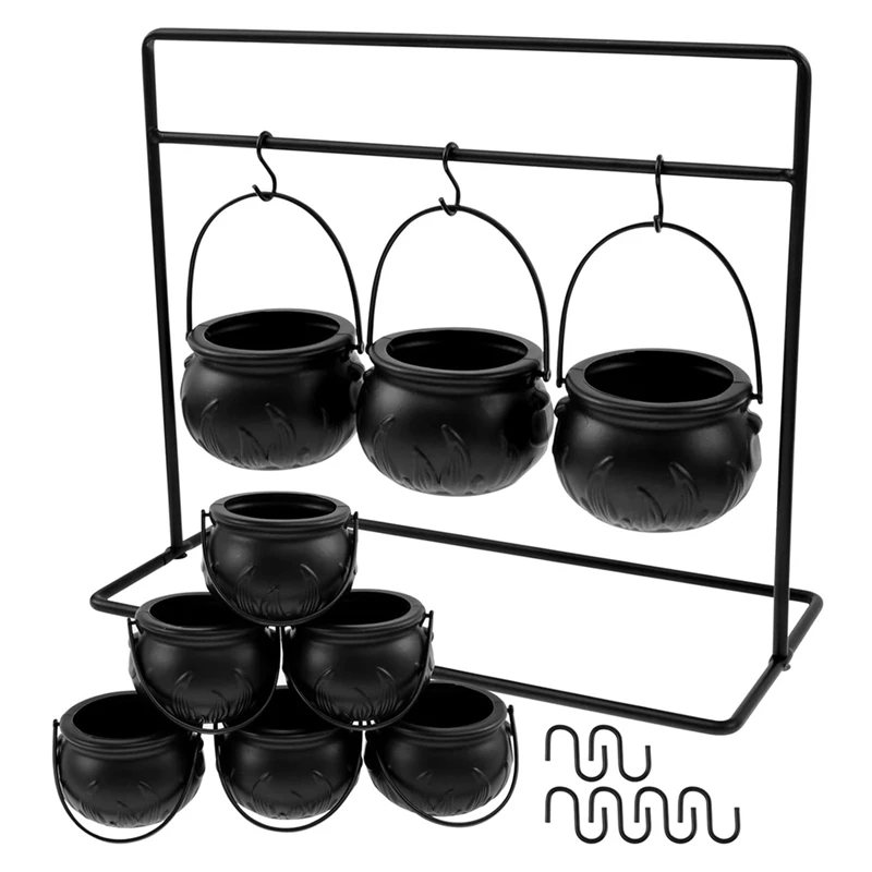 

Halloween Cauldron Decor,9Pcs Cauldron Pot, Witches Cauldron Serving Bowls On Rack, Halloween Candy Bowl Candy Holder