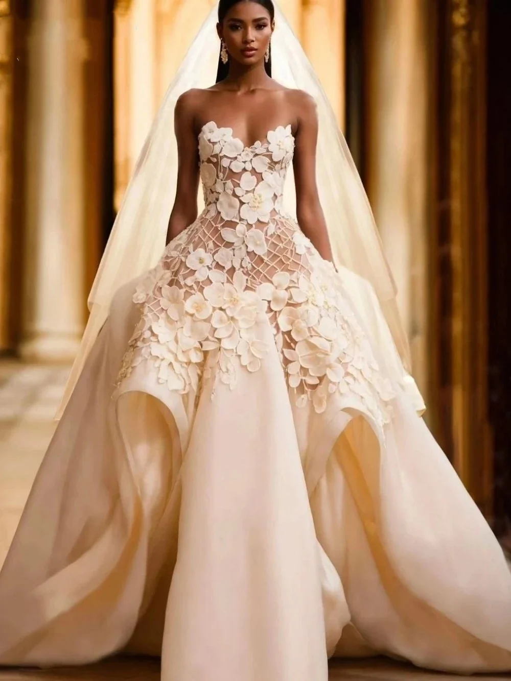 Sexy Strapless Mermaid Wedding Dress Fashion Floral Appliques Bridal Gown Sweep Train Satin Bride Dresses Customized