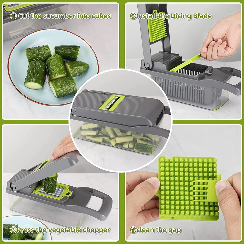 LMETJMA Vegetable Chopper Professional Mandoline Slicer Onion Chopper Veggie Slicer with 8 blades and Filter Basket KC0451