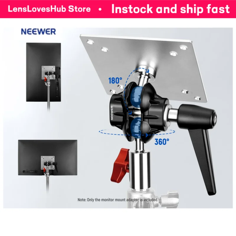 

NEEWER VESA Monitor Mount Adapter – Adjustable Aluminum Alloy Light Stand Adapter with Dual 360° Ball Joint, M4 Screw & 5/8" Mou