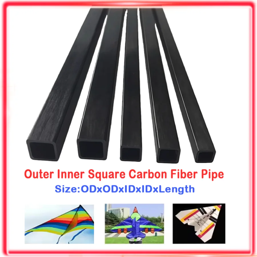 10PCS Carbon Fiber Square Square Interior 2mm 3mm 4mm 5mm 6mm 8mm 10mm OD x 500mm Lightweight High-Strength for DIY UAV& Models
