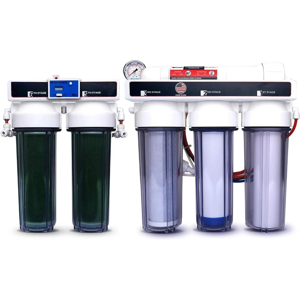 

6 Stage Heavy Duty RO DI Water Filter System 0 TDS PPM Reverse Osmosis Deionization for Aquarium Reef
