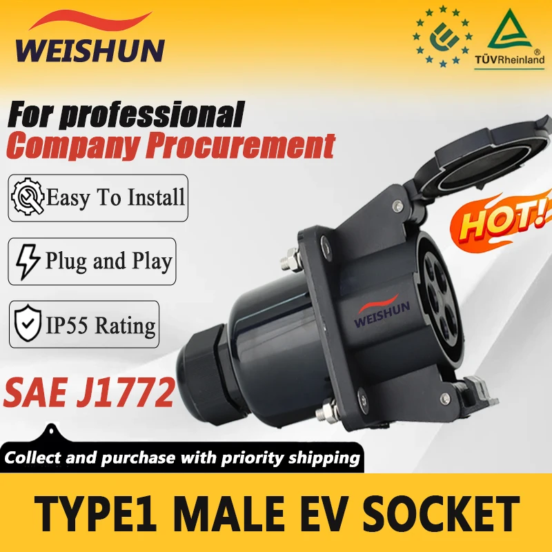 Type1 Male Socket SAE  J1772 16A 32A 48A 50A 80A Outlet Electric Vehicle Charging Cars Cable EVSE Side Socket